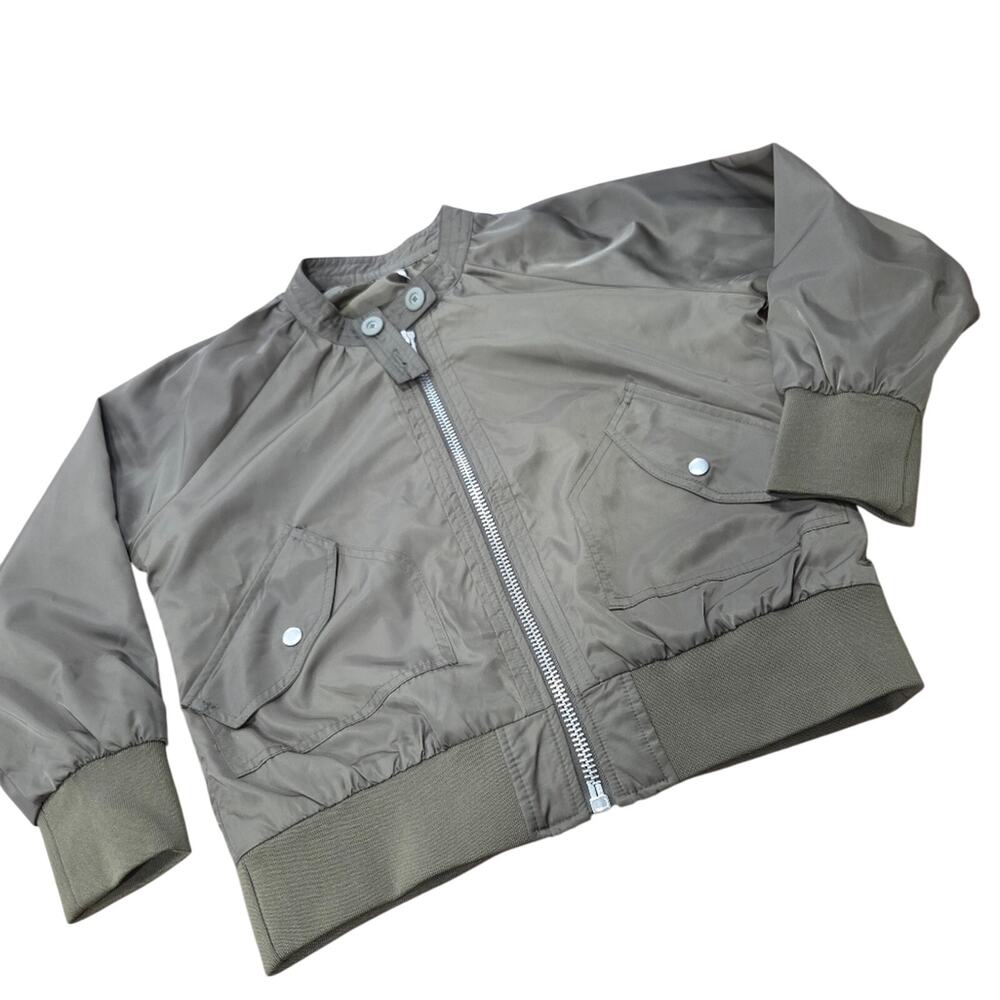 Free People Olive Moss Green Satin Bomber Jacket Pockets Size Small
